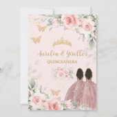 Blush Sage Floral Twins Bruin Prinses Quinceañera Kaart (Achterkant)