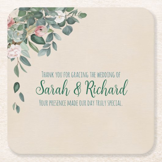 Blush Sage Floral Wedding Drink Kartonnen Onderzetters (Voorkant)