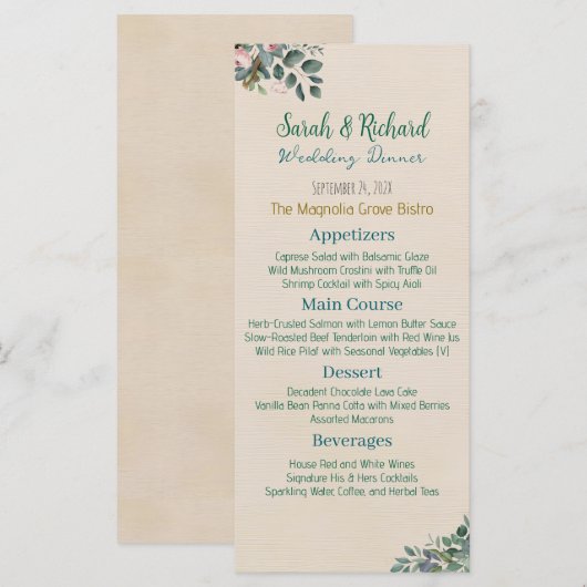 Blush Sage Floral Wedding Menu (Voorkant / Achterkant)