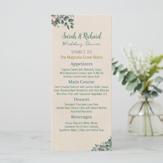 Blush Sage Floral Wedding Menu (Staand voorkant)