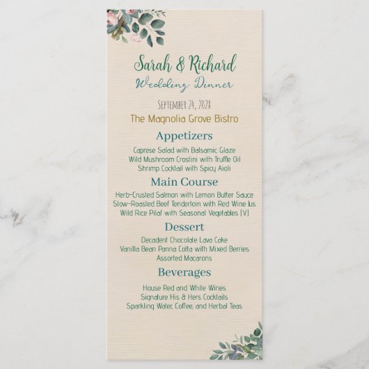 Blush Sage Floral Wedding Menu (Voorkant)