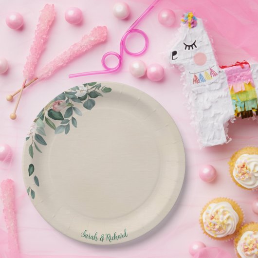 Blush Sage Floral Wedding Papieren Bordje (Feest)