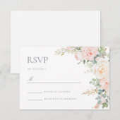 Blush Sage Floral Wedding Response RSVP Card (Voorkant / Achterkant)
