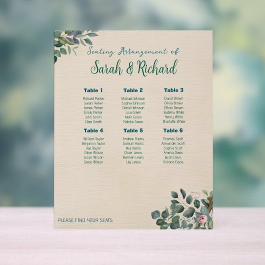 Blush Sage Floral Wedding Seating Chart Acryl Bord (Neutraal)