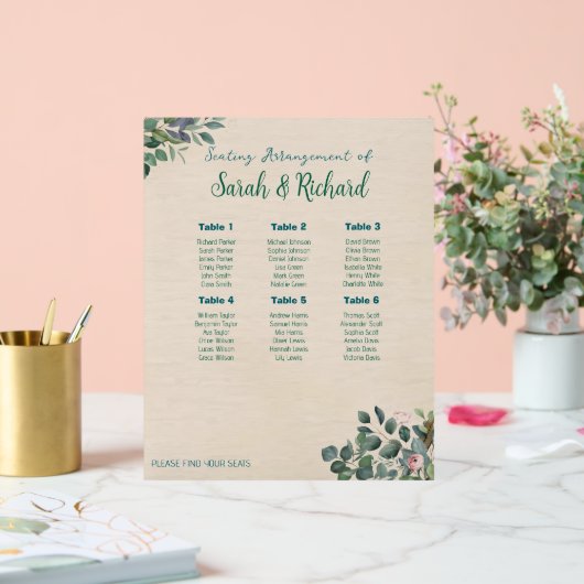 Blush Sage Floral Wedding Seating Chart Acryl Bord (Huwelijk)
