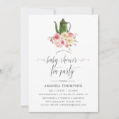 Blush & Sage Green Floral Baby shower Tea Party Kaart (Voorkant)
