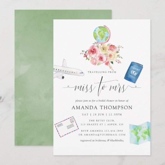 Blush & Sage Green Floral Miss - Mrs. Vrijgezellen Kaart (Voorkant / Achterkant)