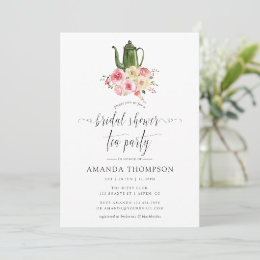 Blush & Sage Green Floral Vrijgezellenfeest Tea Pa Kaart (Staand voorkant)