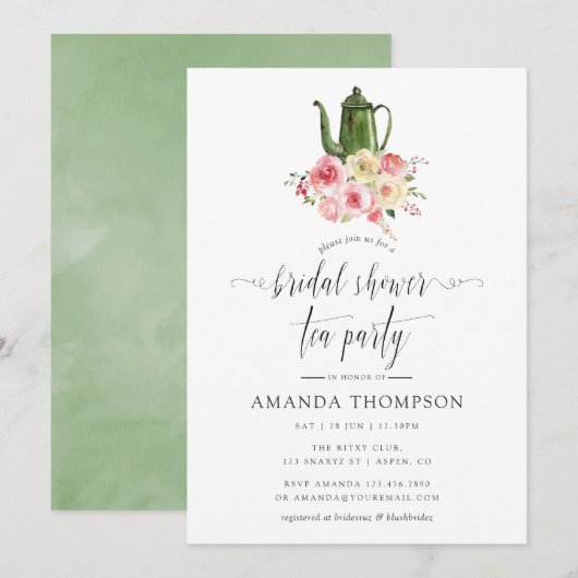 Blush & Sage Green Floral Vrijgezellenfeest Tea Pa Kaart (Voorkant / Achterkant)