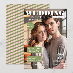 Blush & Sage Green Magazine Huwelijksfoto Kaart
