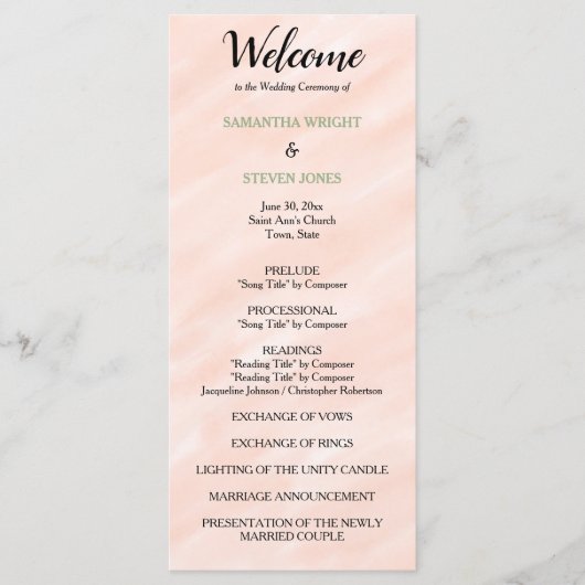 Blush Sage Green Waterverf Wedding Programme Programmakaart (Voorkant)