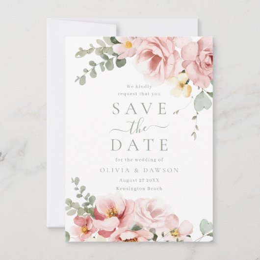 Blush & Sage Groen Divine Elegantie Bruiloft Save The Date (Voorkant)