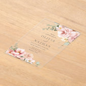 Blush & Sage Groen Goddelijke Elegantie Bruiloft Acryl Uitnodigingen (Laagn)