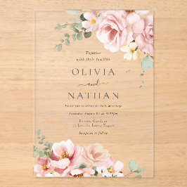 Blush & Sage Groen Goddelijke Elegantie Bruiloft Acryl Uitnodigingen