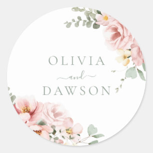 Blush & Sage Groen Goddelijke Elegantie Bruiloft Ronde Sticker