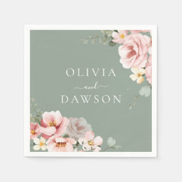 Blush & Sage Groen Moderne Bruiloft Servet