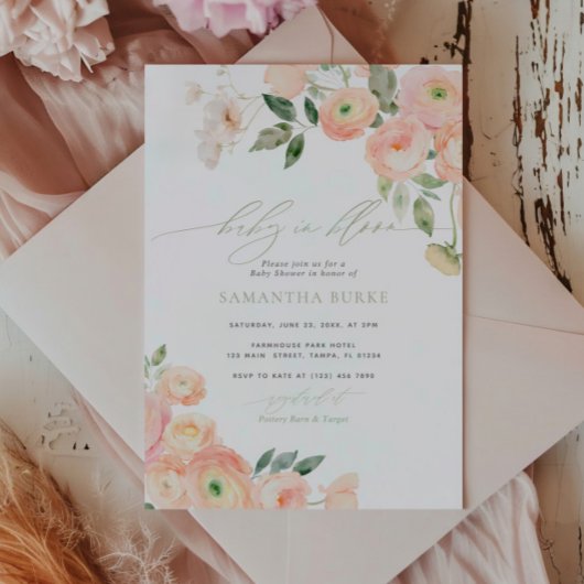 Blush & Sage Groene Bloemen Baby in Bloom Shower Kaart