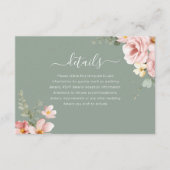 Blush Sage Groene Bloemen Bruiloft Receptie Detail Informatiekaartje (Voorkant)