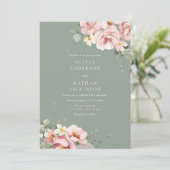 Blush & Sage Groene Bruiloft Kaart (Staand voorkant)