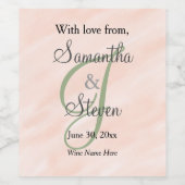 Blush Sage Groene Bruiloft Monogram Dank u Wijn Etiket (Enkel label)