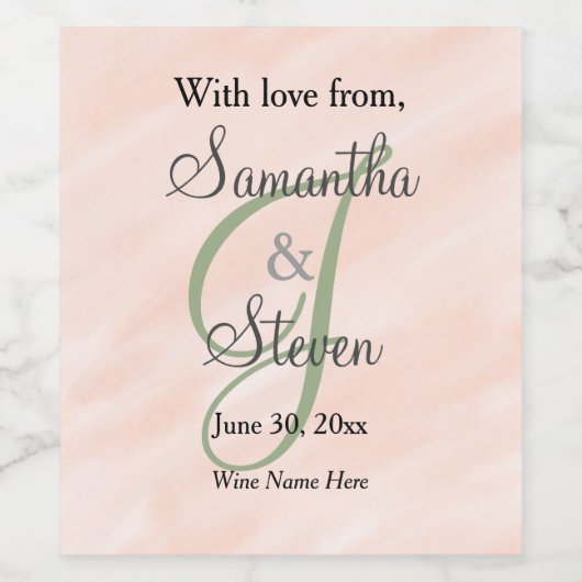 Blush Sage Groene Bruiloft Monogram Dank u Wijn Etiket (Enkel label)