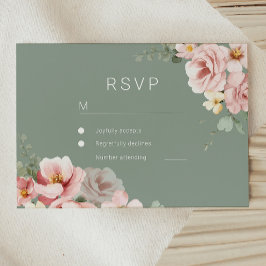 Blush & Sage Groene Bruiloft RSVP Reactie Kaart
