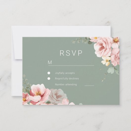 Blush & Sage Groene Bruiloft RSVP Reactie Kaart (Voorkant)