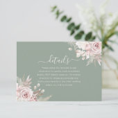 Blush, Sage & Ivoor Bloemen Bruiloft Details Informatiekaartje (Staand voorkant)