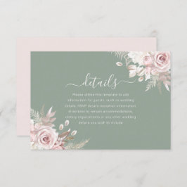 Blush, Sage & Ivoor Bloemen Bruiloft Details Informatiekaartje