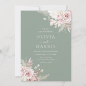 Blush, Sage & Ivoor Elegant Bloemen Bruiloft Kaart (Voorkant)