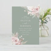 Blush, Sage & Ivoor Elegant Bloemen Bruiloft Kaart (Staand voorkant)