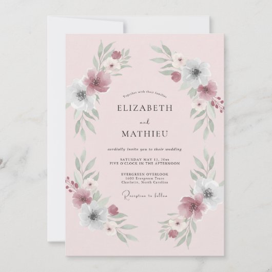 Blush Sage Krans Bruiloft Kaart (Voorkant)