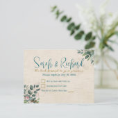 Blush & Sage met Waterverf Foliage Wedding RSVP Briefkaart (Staand voorkant)