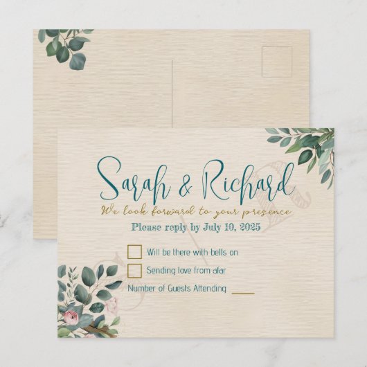 Blush & Sage met Waterverf Foliage Wedding RSVP Briefkaart (Voorkant / Achterkant)