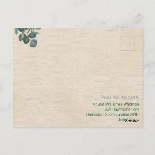 Blush & Sage met Waterverf Foliage Wedding RSVP Briefkaart (Achterkant)