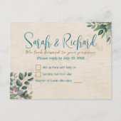 Blush & Sage met Waterverf Foliage Wedding RSVP Briefkaart (Voorkant)