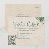 Blush & Sage met Waterverf Foliage Wedding RSVP Kaartje (Voorkant / Achterkant)