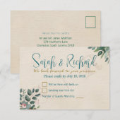 Blush & Sage met Waterverf Foliage Wedding RSVP Kaartje (Voorkant / Achterkant)