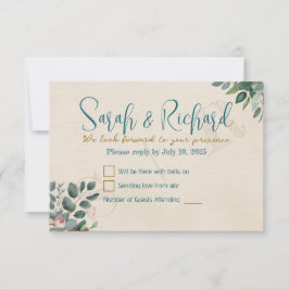 Blush & Sage met Waterverf Foliage Wedding RSVP Kaartje