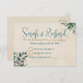 Blush & Sage met Waterverf Foliage Wedding RSVP Kaartje (Voorkant / Achterkant)