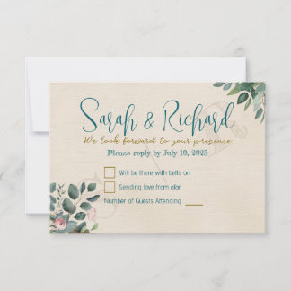 Blush & Sage met Waterverf Foliage Wedding RSVP Kaartje