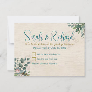 Blush & Sage met waterverfblad Bruiloft RSVP Briefkaart