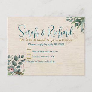 Blush & Sage met waterverfblad Bruiloft RSVP Briefkaart