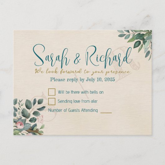 Blush & Sage met waterverfblad Bruiloft RSVP Briefkaart (Voorkant)
