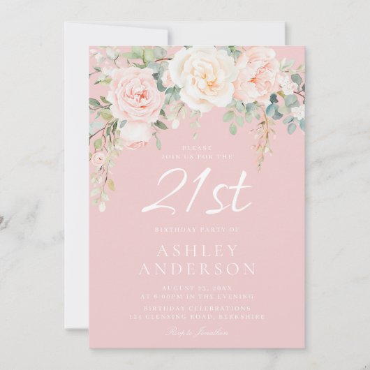 Blush & Sage Moderne Meisjes 21ste Verjaardagsfees Kaart (Voorkant)