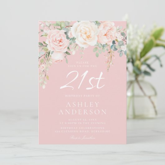 Blush & Sage Moderne Meisjes 21ste Verjaardagsfees Kaart (Staand voorkant)