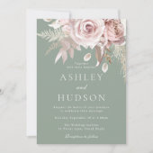 Blush & Sage Rozen Boho Bruiloft Kaart (Voorkant)