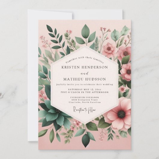 Blush Sage Succulent Bloom Wedding Kaart (Voorkant)