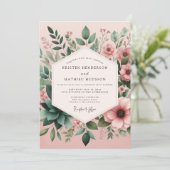 Blush Sage Succulent Bloom Wedding Kaart (Staand voorkant)