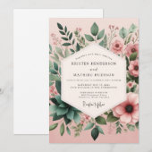 Blush Sage Succulent Bloom Wedding Kaart (Voorkant / Achterkant)